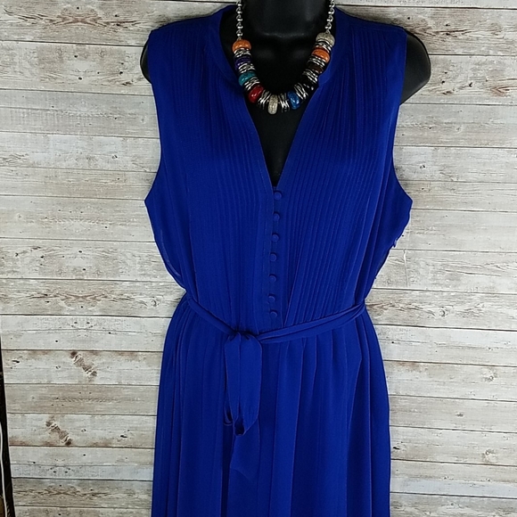 NWT, Roz & Ali, Electric blue dress with tucks, Length 40 Inches, Sz 14 - Picture 7 of 16